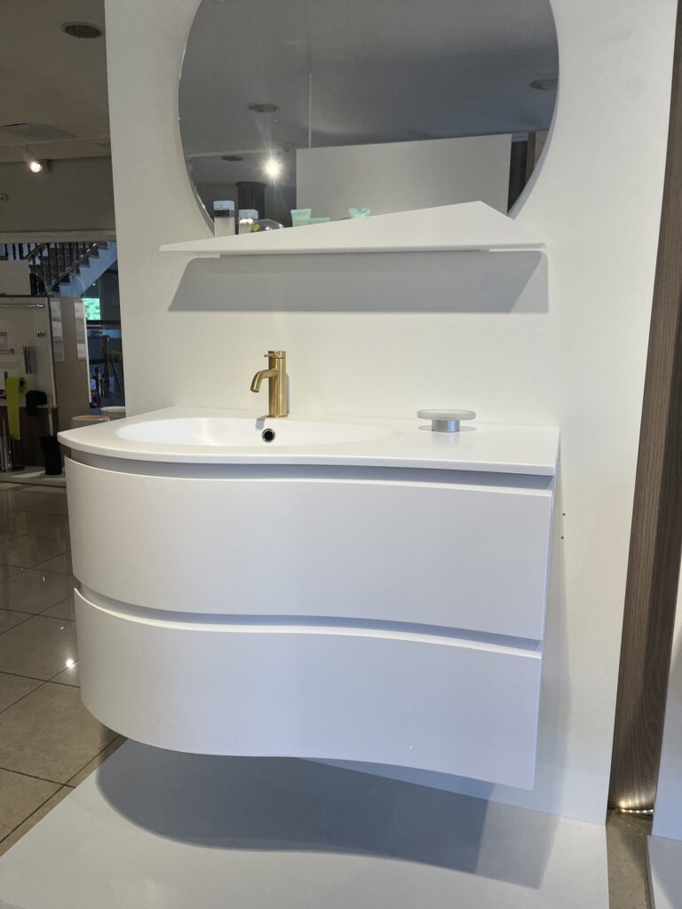 Mueble Mam 90 cm white cotton con encimera de carga mineral